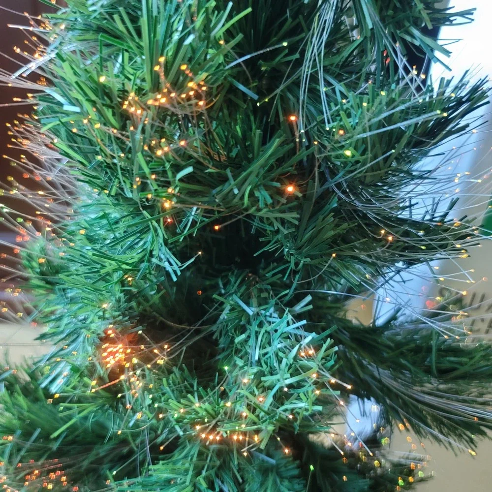 Vintage 36 Inch Fiber Optic Christmas Tree Color Changing Lights Green Planter